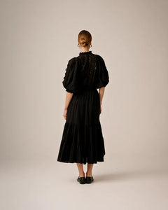 Cotton Slub Midi Dress - Black