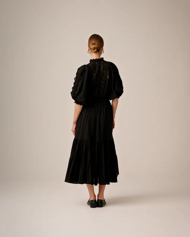 Cotton Slub Midi Dress - Black