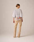 Cotton Slub Embroidery Blouse - Flower Market