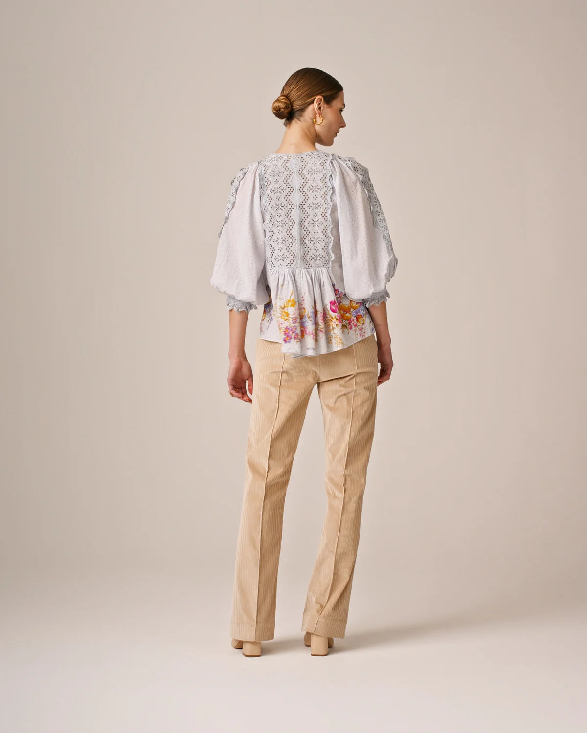 Cotton Slub Embroidery Blouse - Flower Market