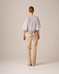 Cotton Slub Embroidery Blouse - Flower Market
