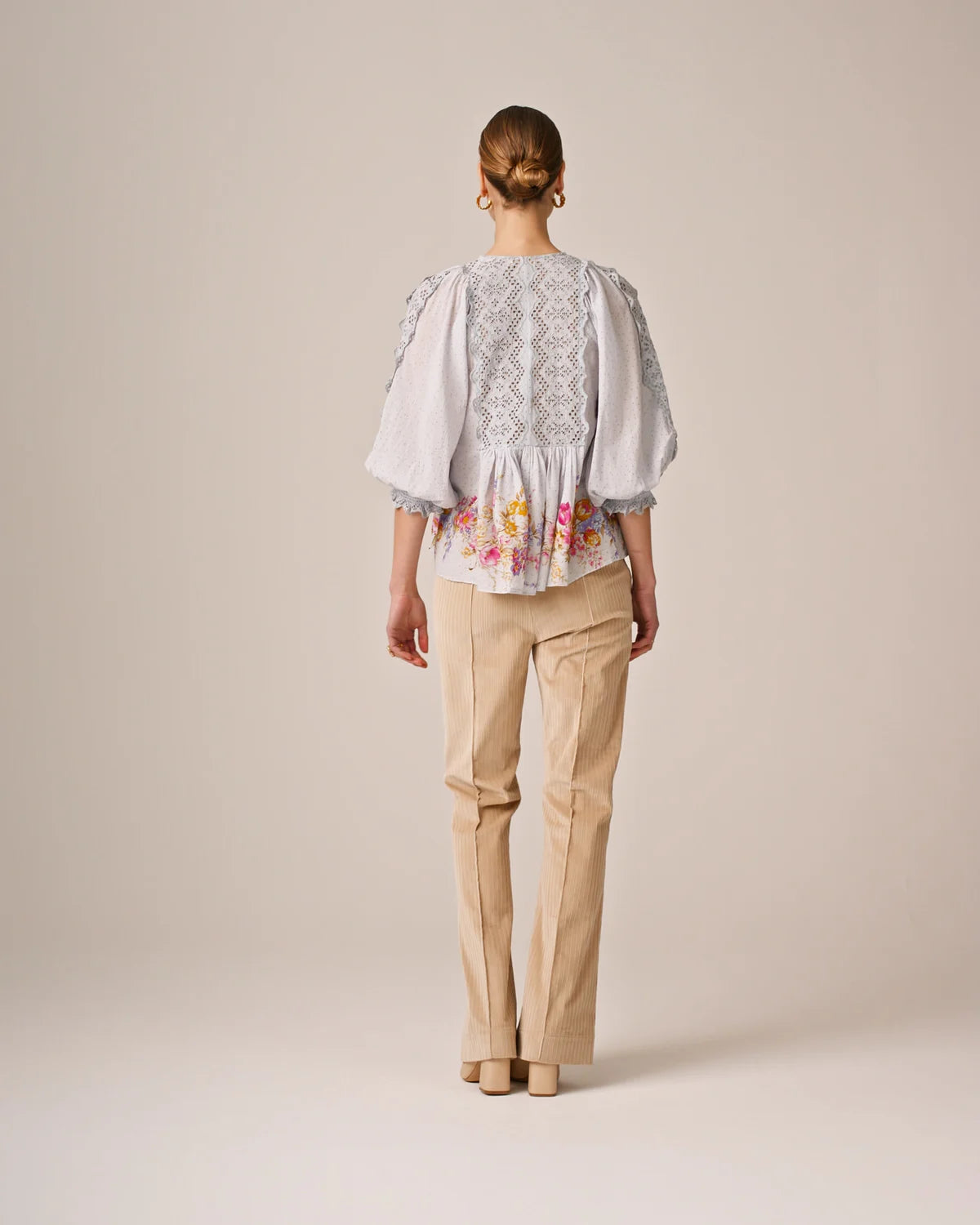 Cotton Slub Embroidery Blouse - Flower Market