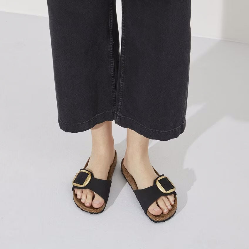 Madrid Big Buckle Nubuk Leather Narrow - Svart