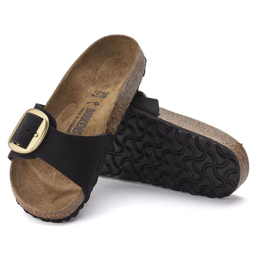 Madrid Big Buckle Nubuk Leather Narrow - Svart