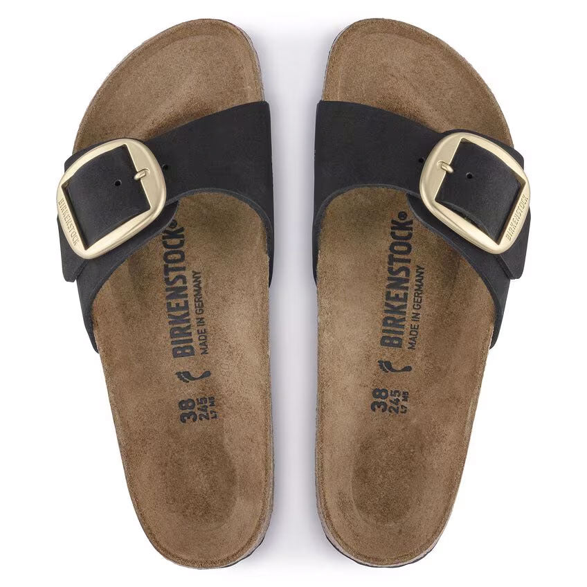 Madrid Big Buckle Nubuk Leather Narrow - Svart
