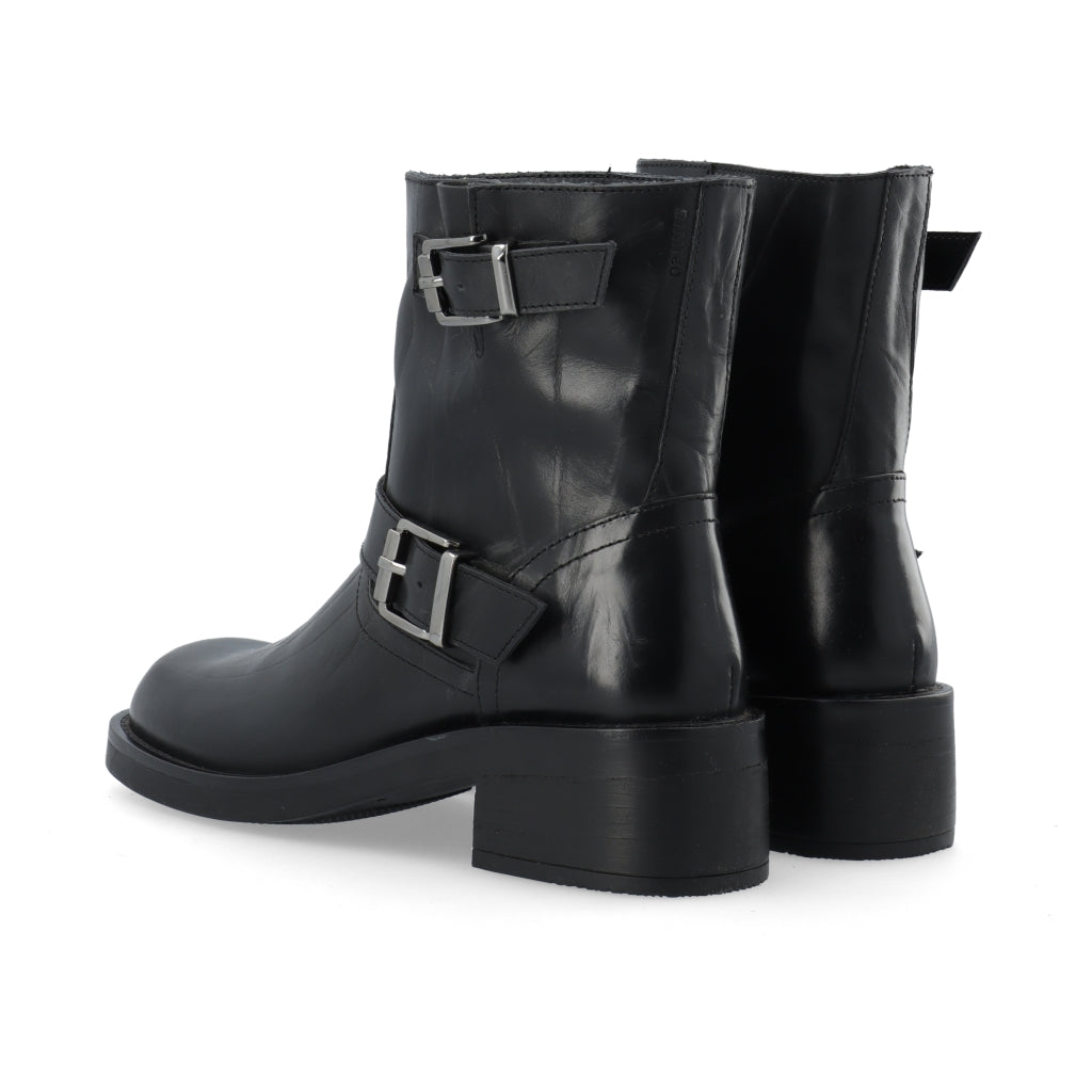 Biaharper Mid Calf Biker Boot Pull Up Leather - Svart