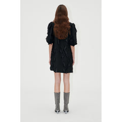 Puffy Sleeves Mini Dress - Jet Black