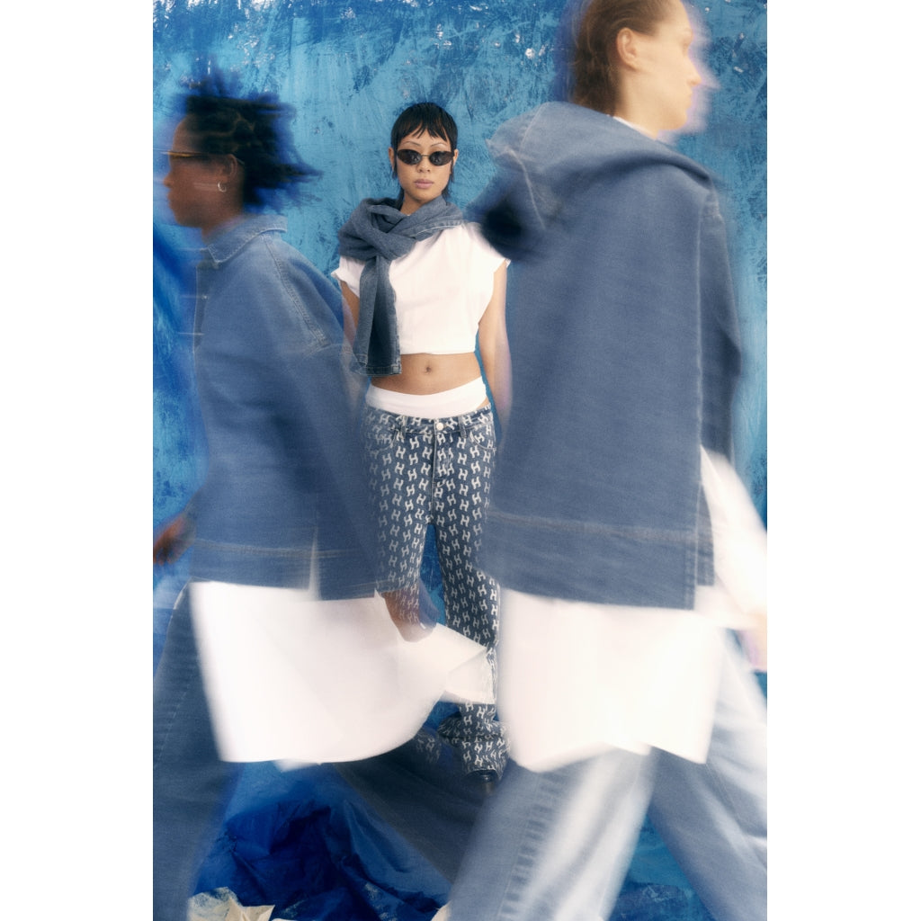 Megan Wide Leg Printed Jeans - Blue