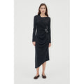 Long Sleeve Midi Dress With Fixed Buckle - Jet Black