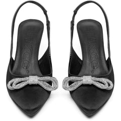 Biapretty Crystal Bow Sling Back Satin - Black