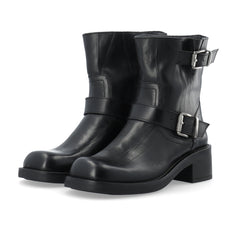 Biaharper Mid Calf Biker Boot Pull Up Leather - Black