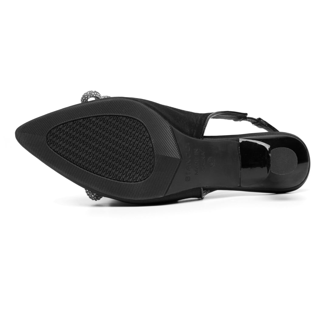Biapretty Crystal Bow Sling Back Satin - Black