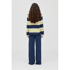 Polo Long Sleeve Top - Yellow And Navy Blue Stripes