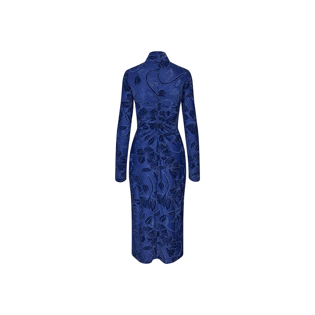 Gathered Long Sleeve Midi Dress - Fine Line Poppies