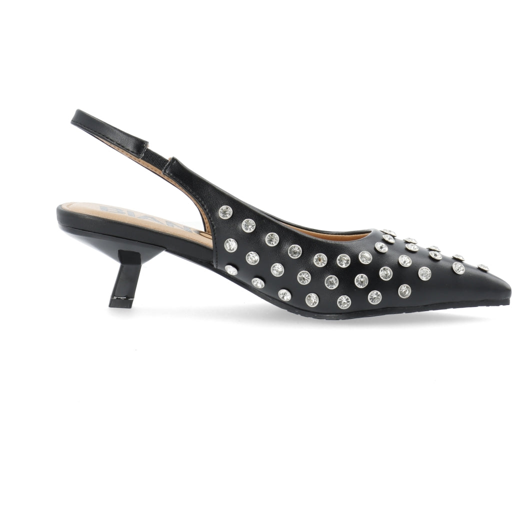 Biakristin Kitten Heel Slingback Rhinestone - Svart