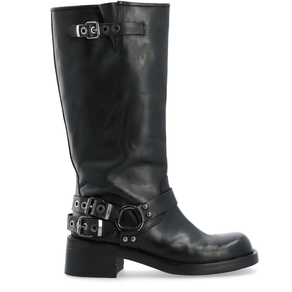 Biaharper Biker Boot Pull Up Leather - Jet Black