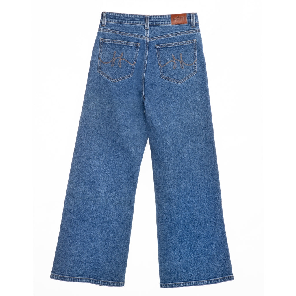 Megan Denim Wide Leg Pants - Washed Blue