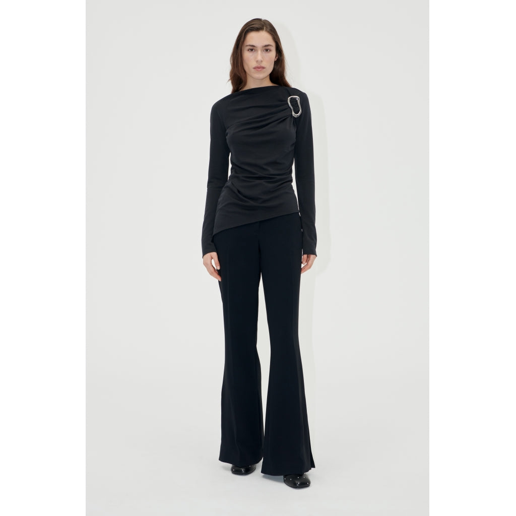 Long Sleeve Top With Fixed Buckle - Jet Black