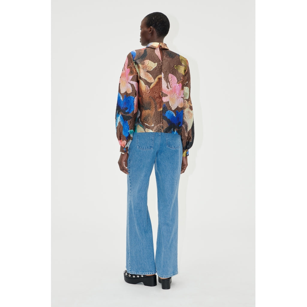 Gathered Long Sleeve Top - Aquarelle Garden