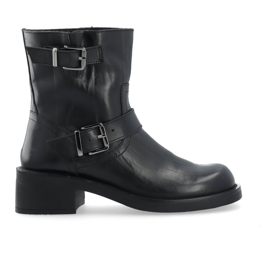 Biaharper Mid Calf Biker Boot Pull Up Leather - Svart