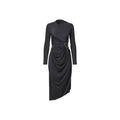 Long Sleeve Midi Dress With Fixed Buckle - Jet Black