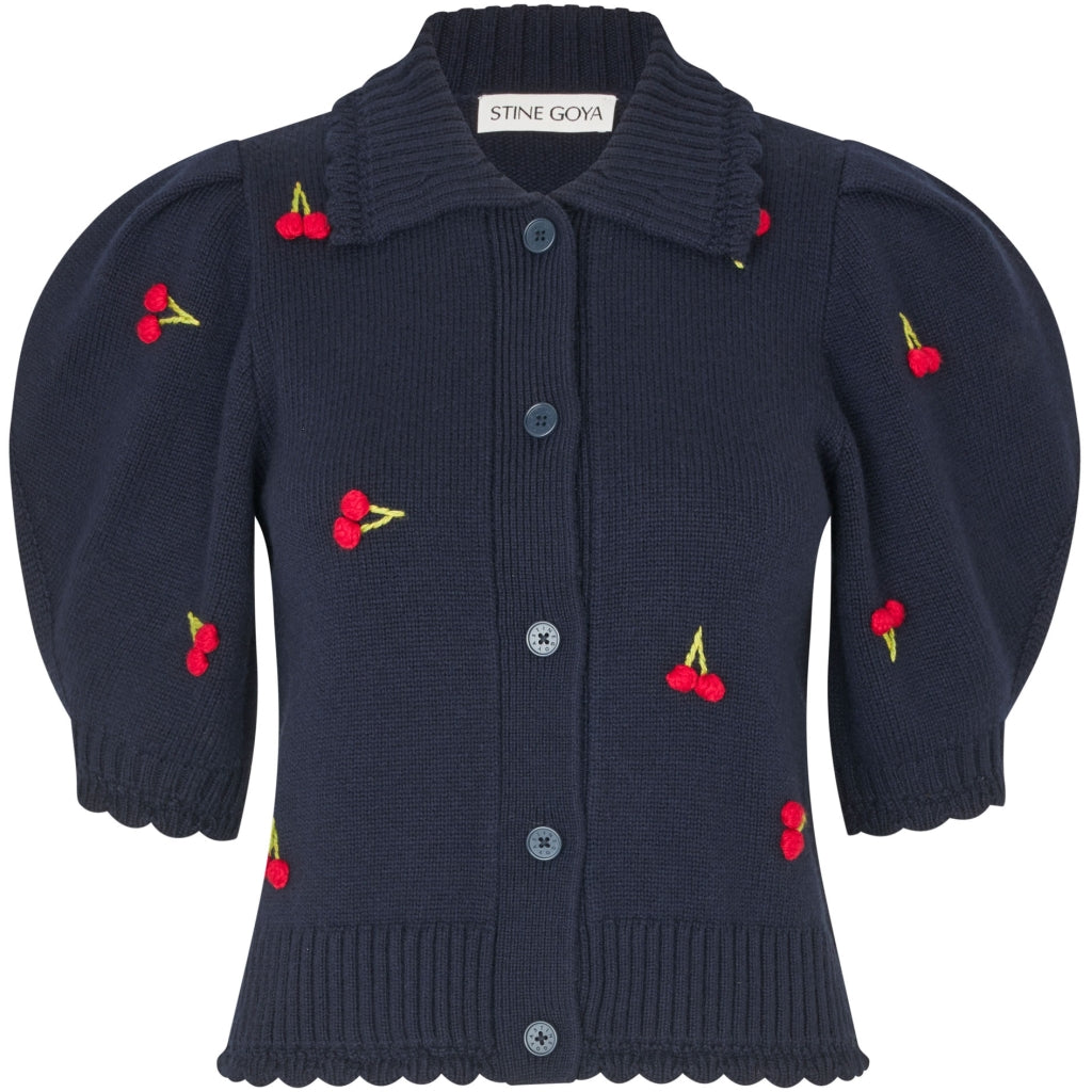 Bobble Knit Polo Cardigan - Cherries Bobble