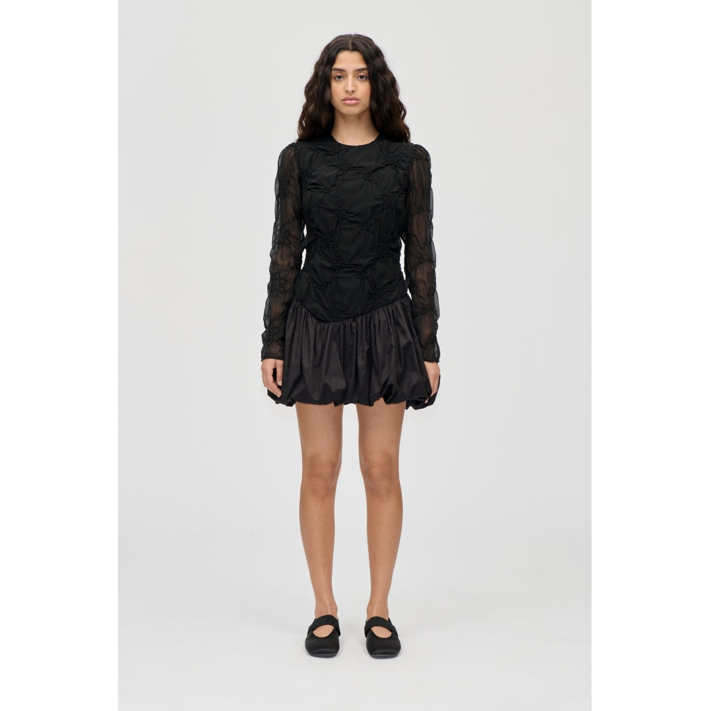 Balloon Long Sleeve Short Dress - Smocked Flowers