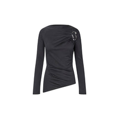 Long Sleeve Top With Fixed Buckle - Jet Black