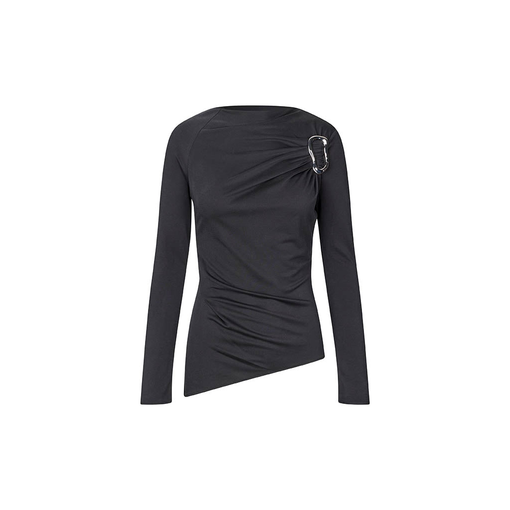 Long Sleeve Top With Fixed Buckle - Jet Black