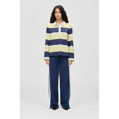 Polo Long Sleeve Top - Yellow And Navy Blue Stripes