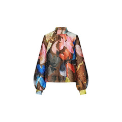 Gathered Long Sleeve Top - Aquarelle Garden
