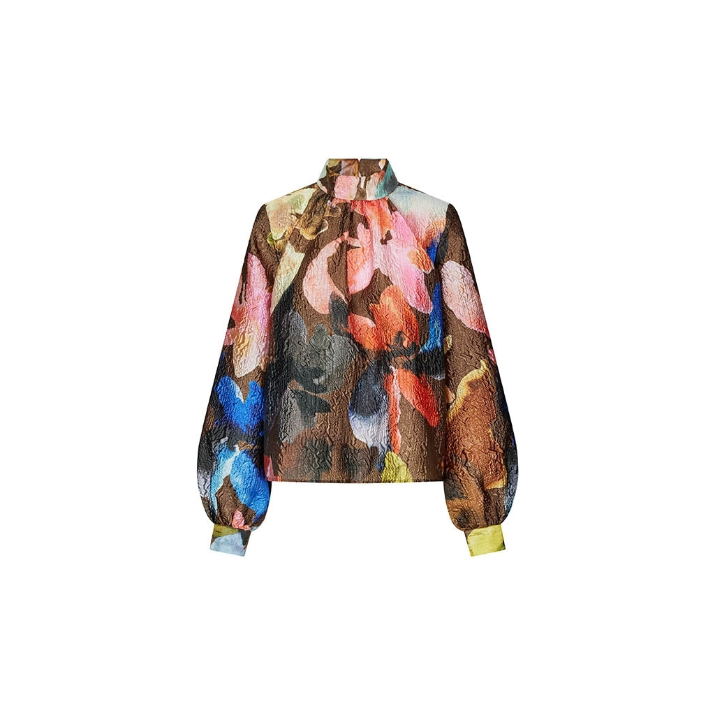 Gathered Long Sleeve Top - Aquarelle Garden