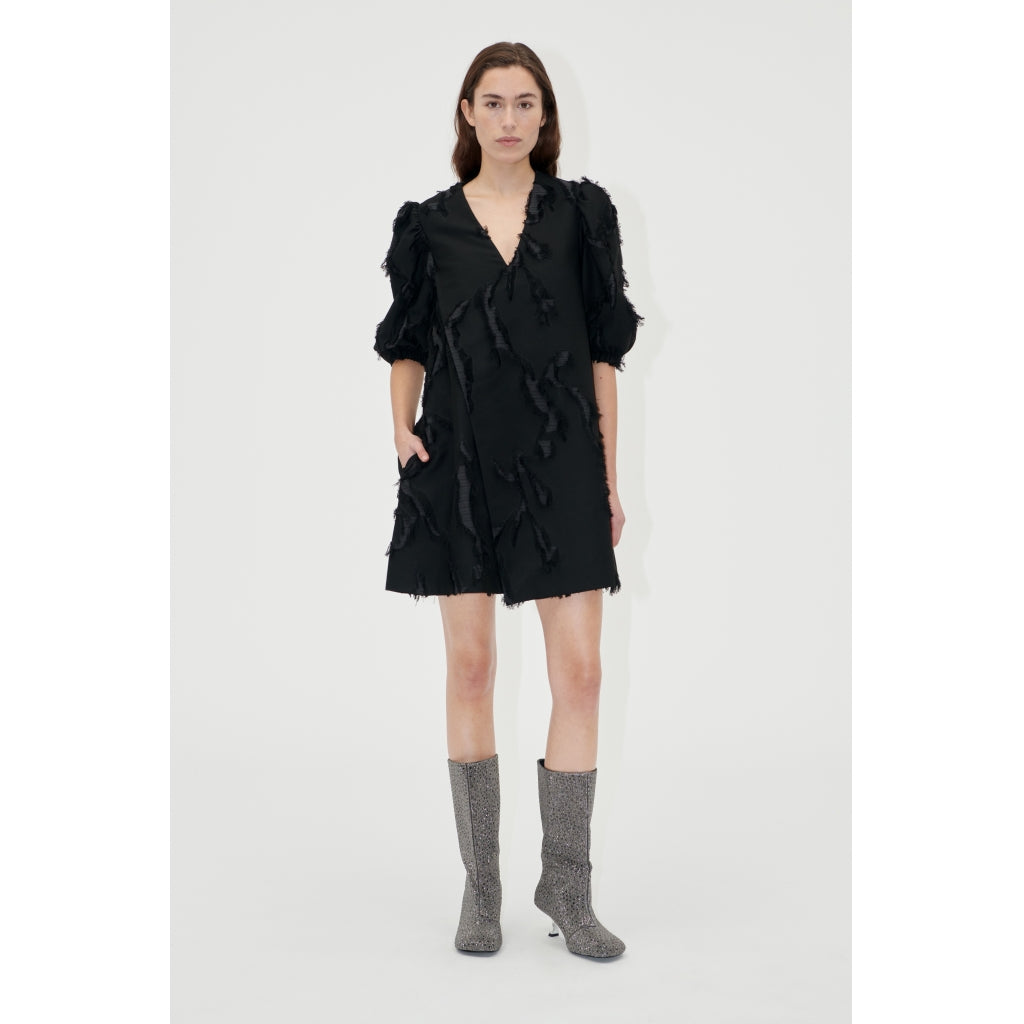 Puffy Sleeves Mini Dress - Jet Black