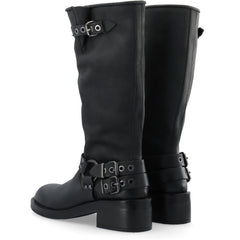 Biaharper Biker Boot Pull Up Leather - Jet Black