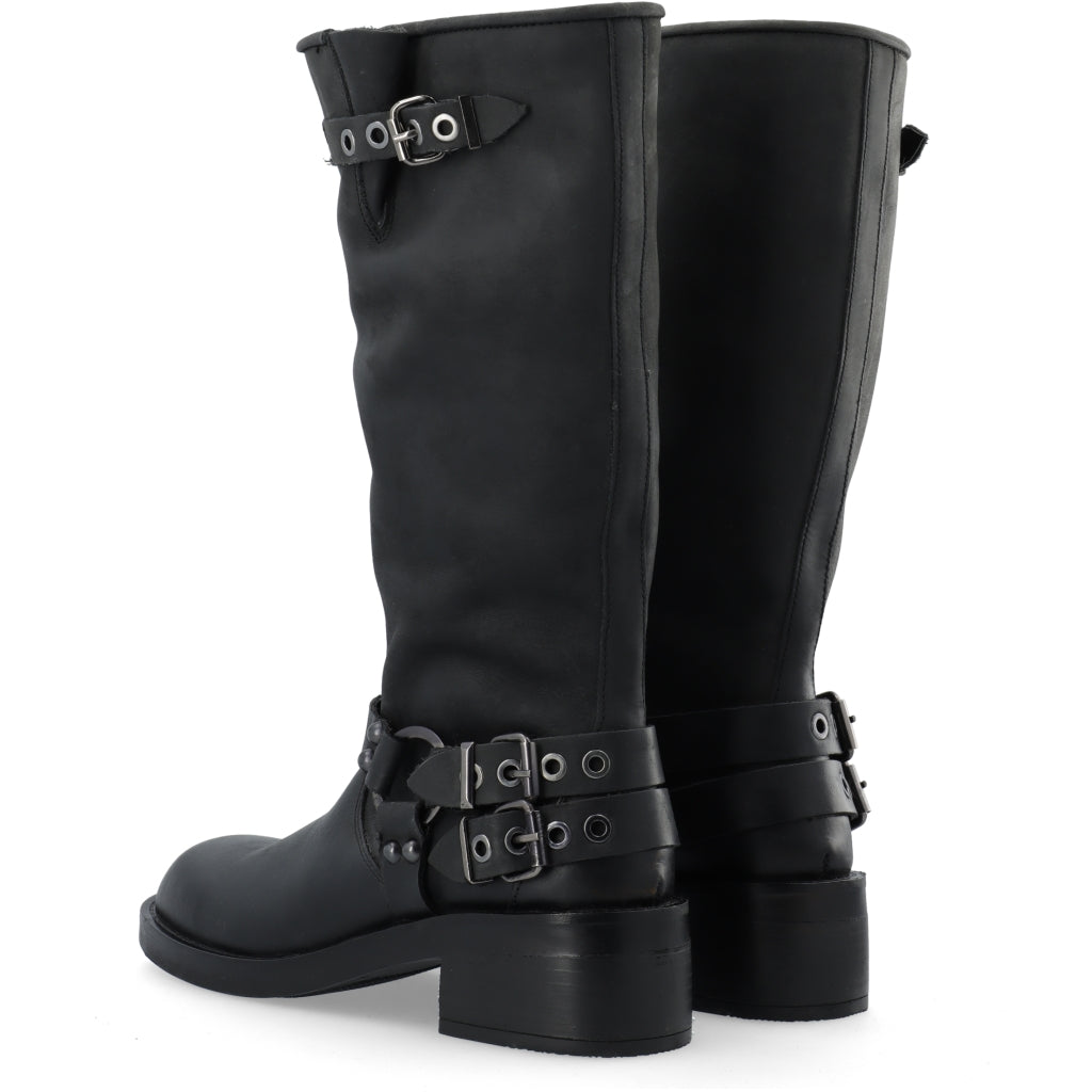Biaharper Biker Boot Pull Up Leather - Jet Black