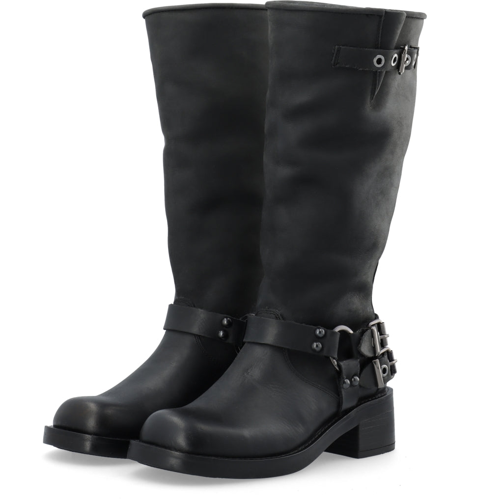 Biaharper Biker Boot Pull Up Leather - Jet Black