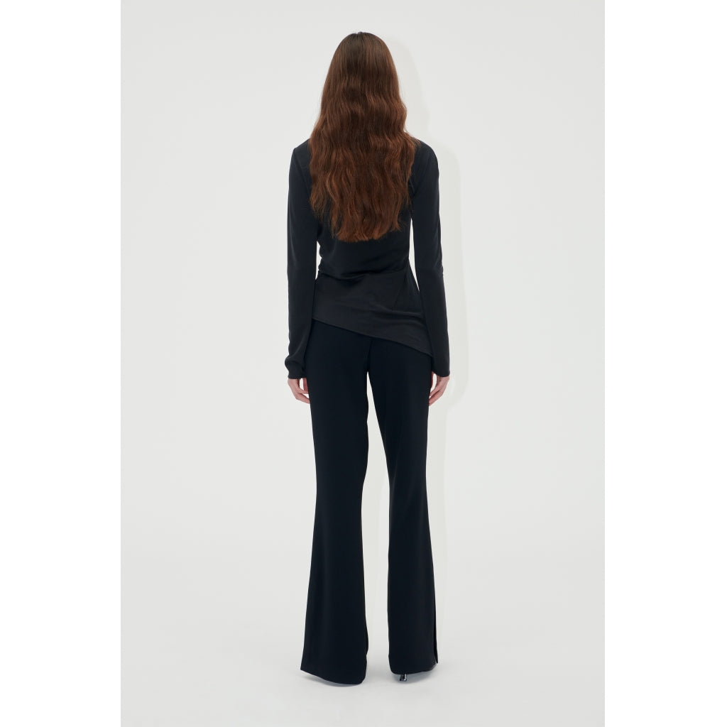 Long Sleeve Top With Fixed Buckle - Jet Black