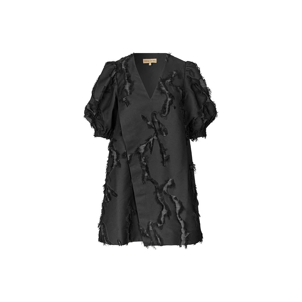 Puffy Sleeves Mini Dress - Jet Black