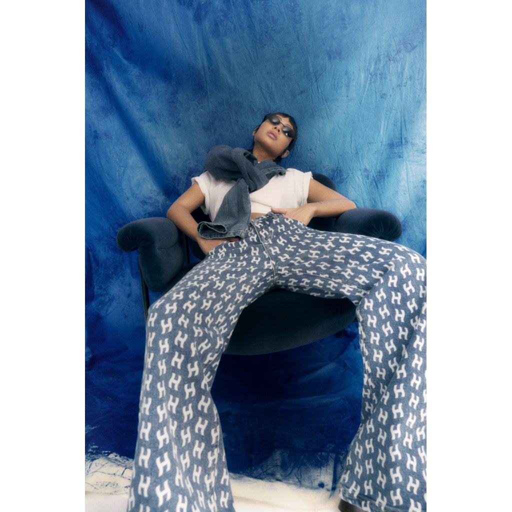 Megan Wide Leg Printed Jeans - Blue
