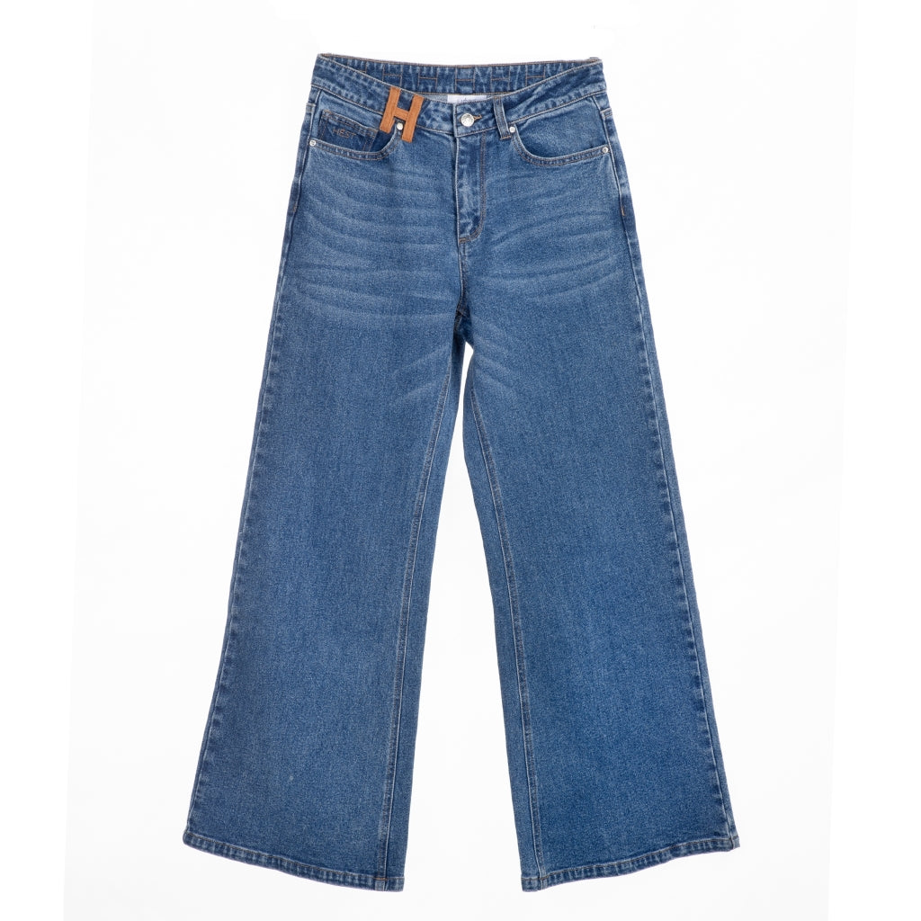 Megan Denim Wide Leg Pants - Washed Blue