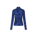 Gathered Long Sleeve High Neck Collar Top - Fine Line Poppies