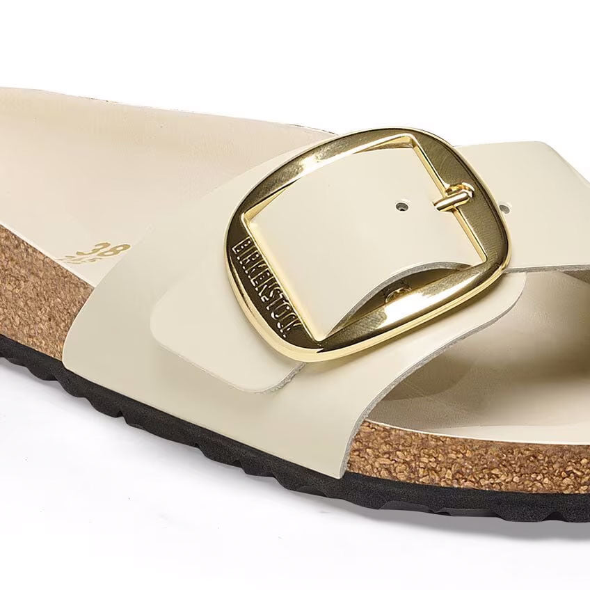 Madrid Big Buckle Natural Leather Patent Narrow - High-Shine Ecru