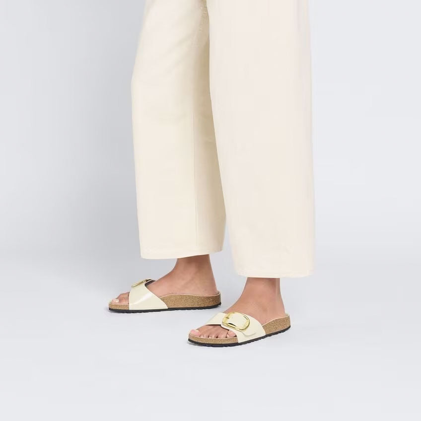 Madrid Big Buckle Natural Leather Patent Narrow - High-Shine Ecru