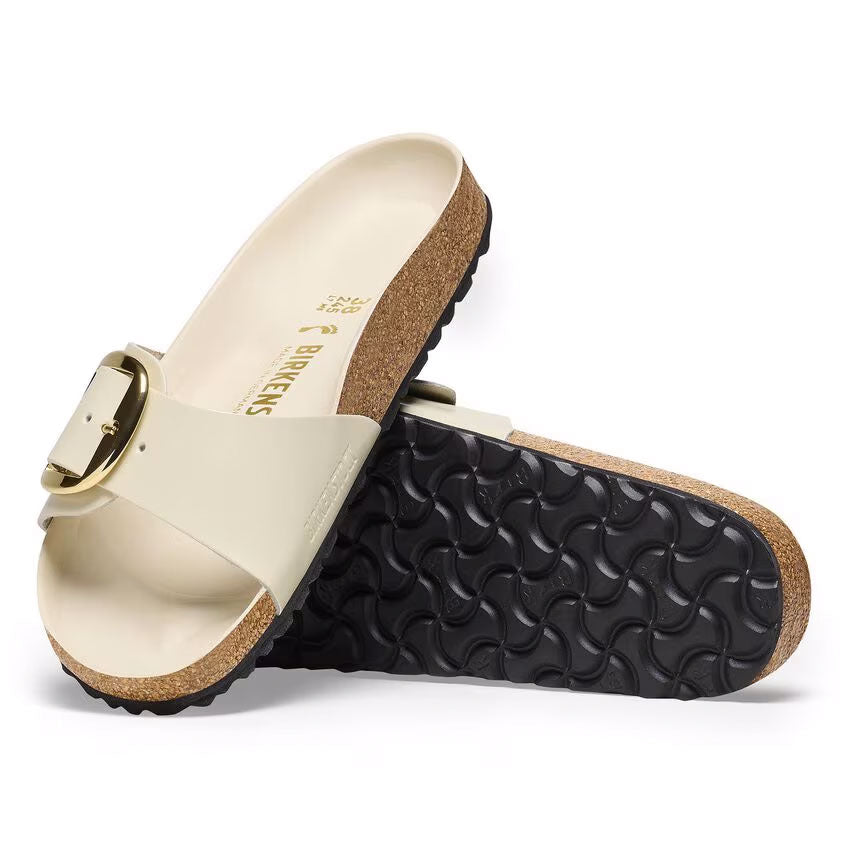 Madrid Big Buckle Natural Leather Patent Narrow - High-Shine Ecru