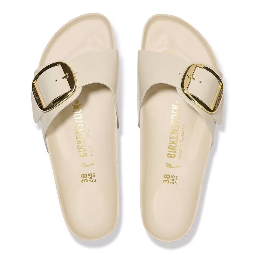 Madrid Big Buckle Natural Leather Patent Narrow - High-Shine Ecru
