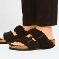 Arizona Split Teddy Parts Rivet Logo Suede Leather/Fur Narrow - Black