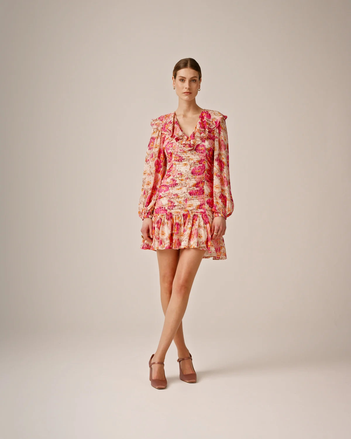 Dotted Georgette Smocking Dress - Brushed Blossom