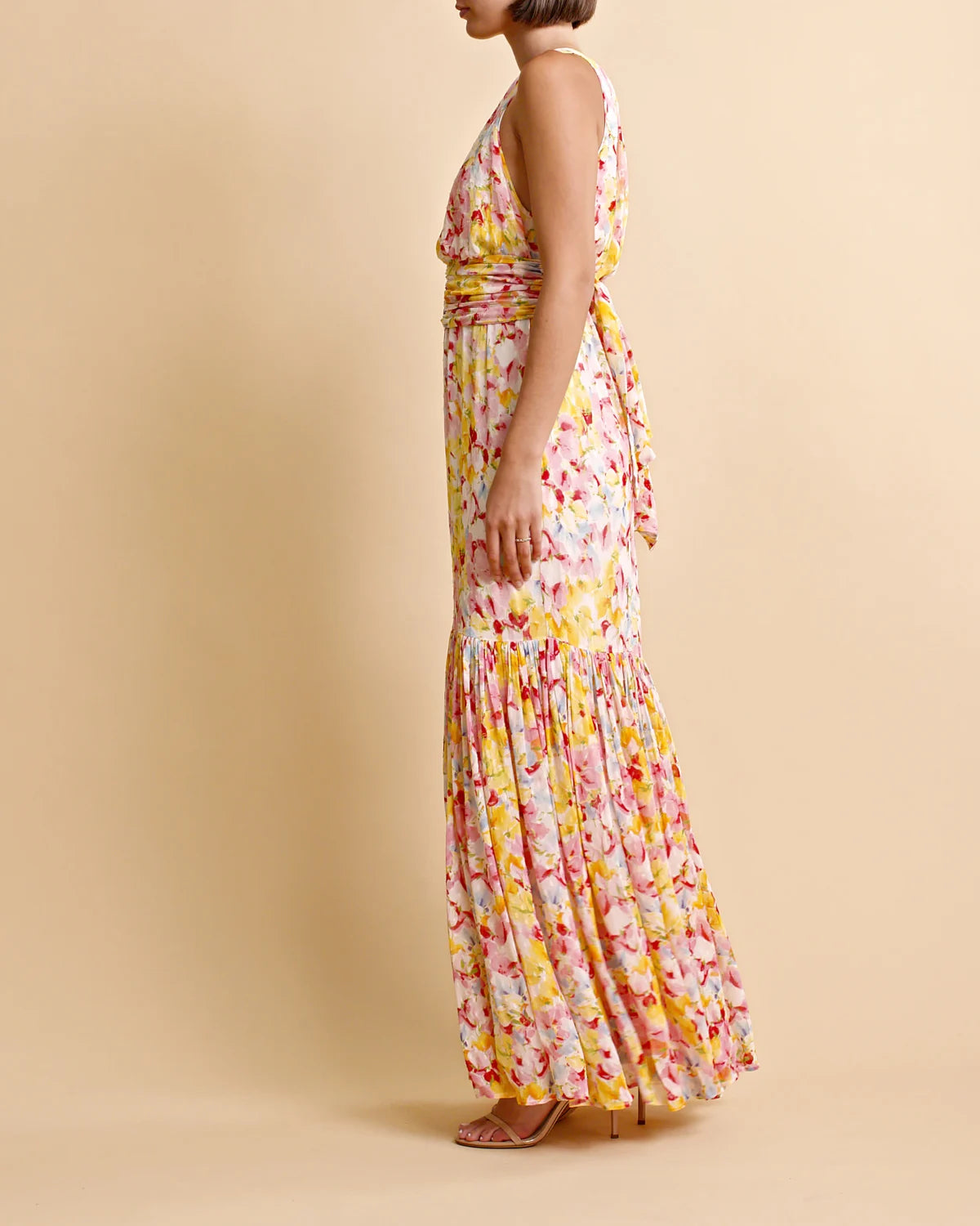 Dotted Georgette Halterneck Dress - Popsicle