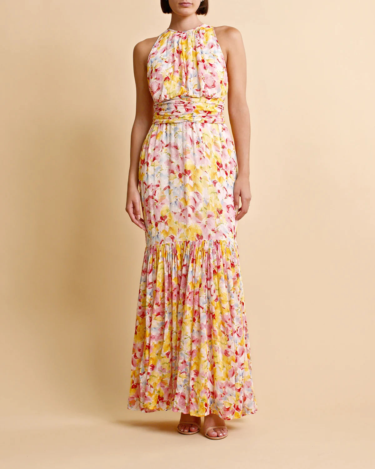 Dotted Georgette Halterneck Dress - Popsicle