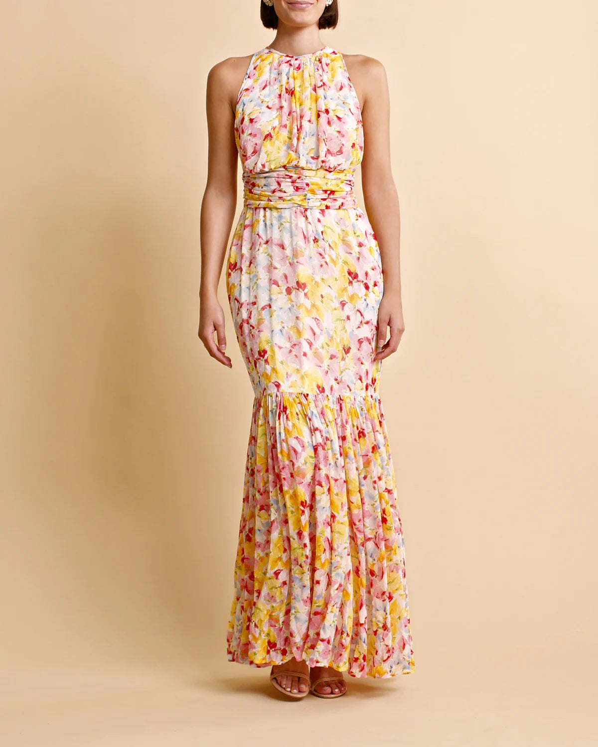 Dotted Georgette Halterneck Dress - Popsicle